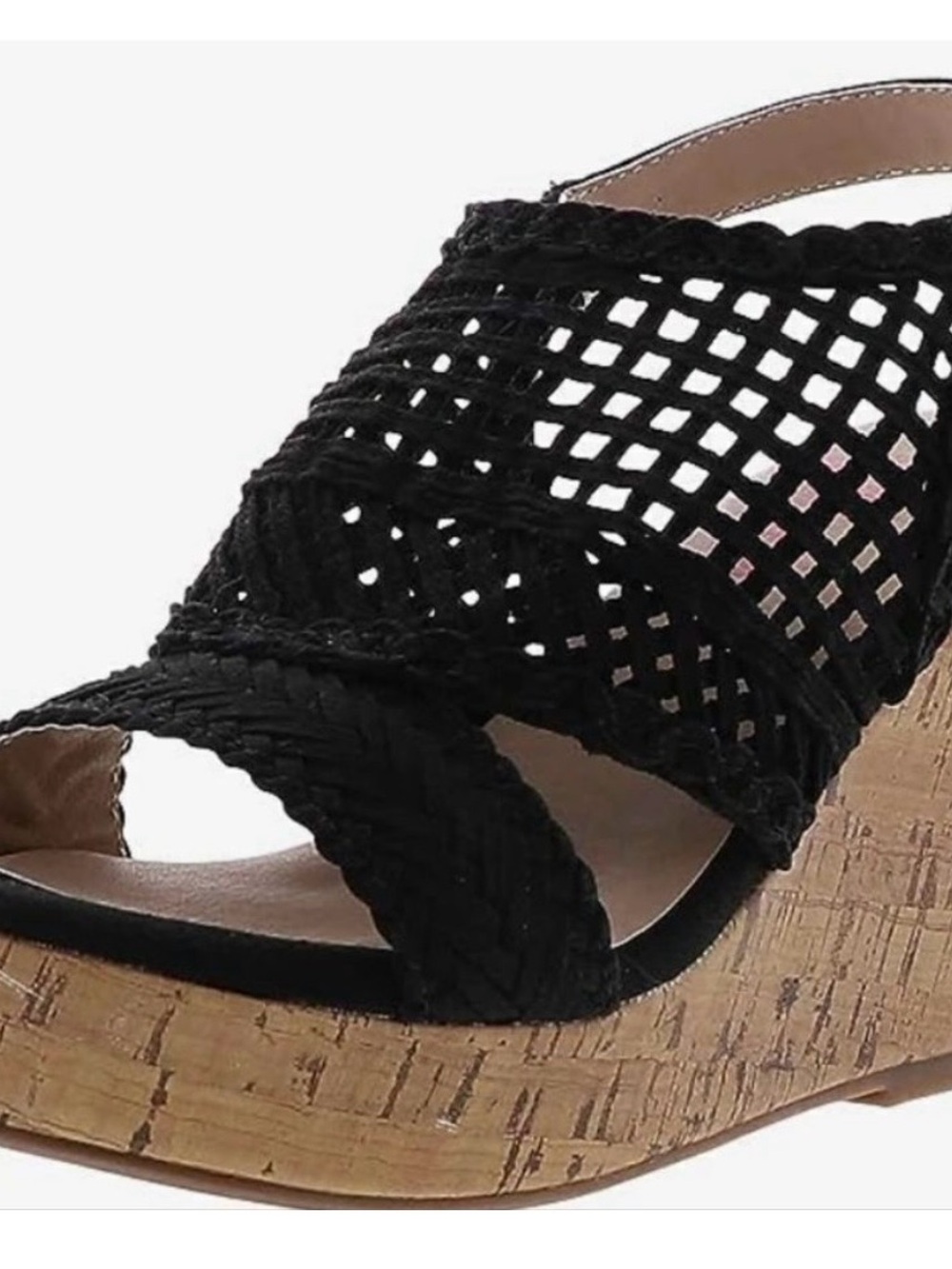 POP Black Woven Cork Wedge Sandals
